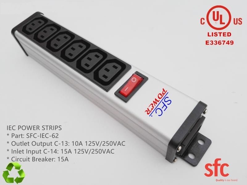 6 Output Plug Plug Power Strip PDU فلزی با حفاظت اضافه بار IEC تایید شده است