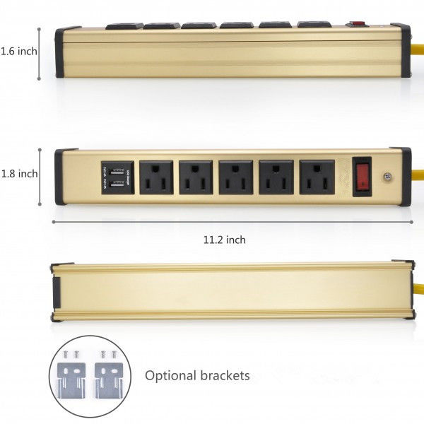 دسکتاپ 5 پانل تخت پاور قدرت با شارژر USB، 5 سوکت قدرت نوار 5V 2.4A / 1A