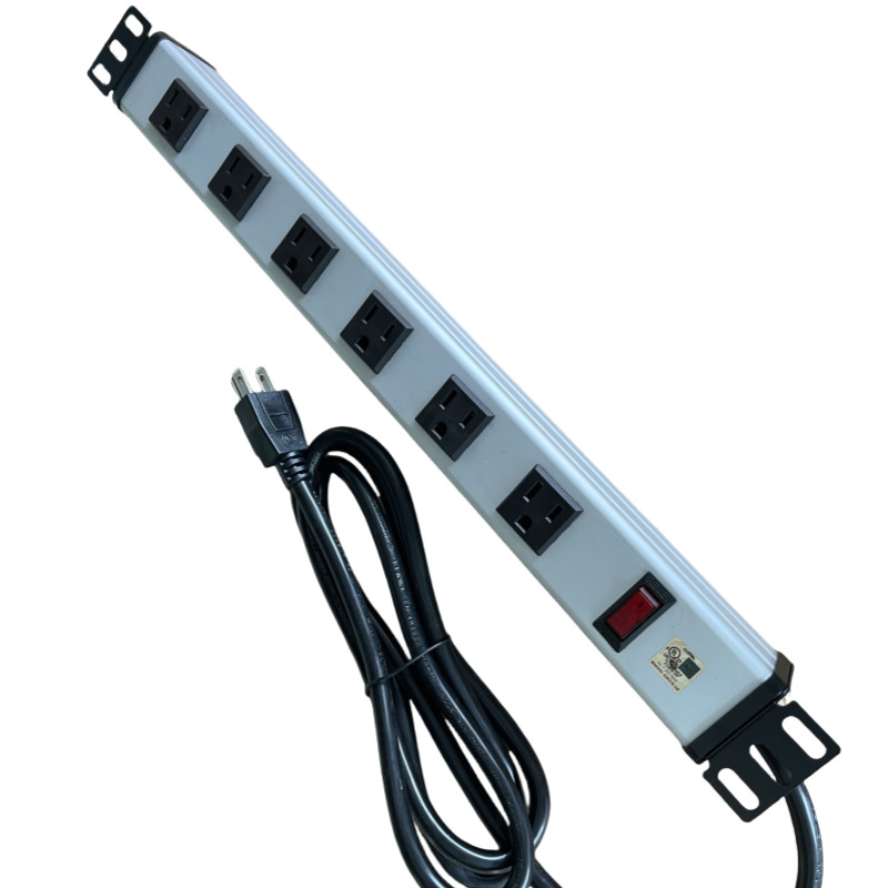 6 راه فلز تابلوهای چند خروجی نوار برق با 10' کابل تمدید 14AWG NEMA 5-15P