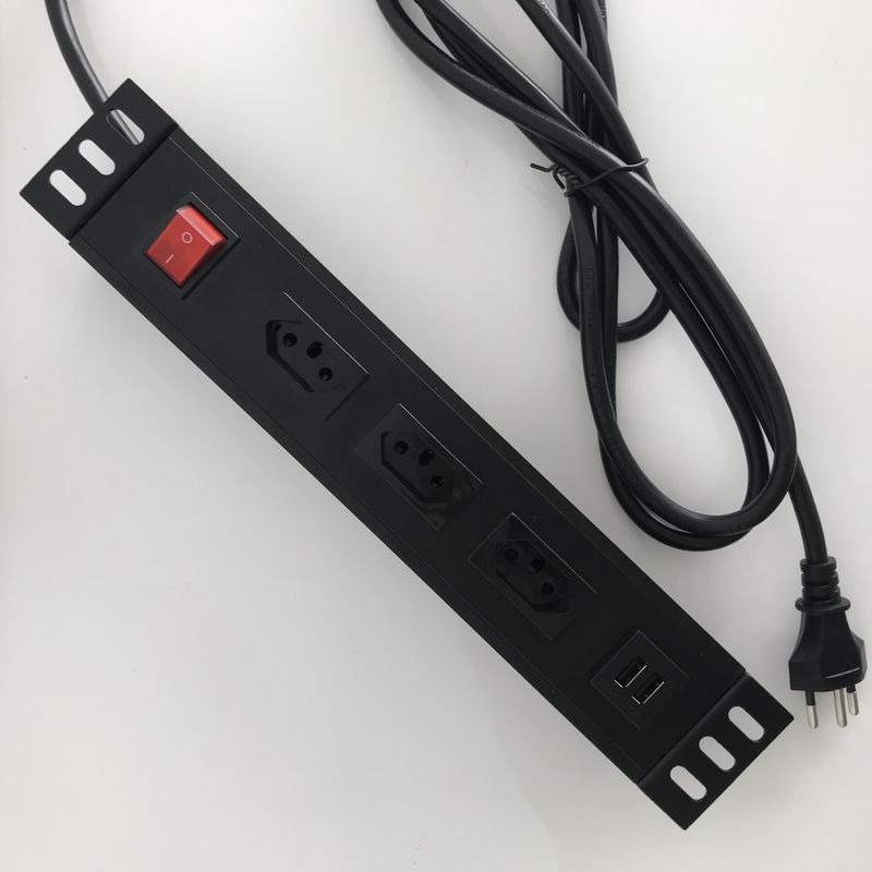 پورت USB دوبلکس و 3 پریز برق سوئیسی با پوسته آلومینیومی سیم 2M